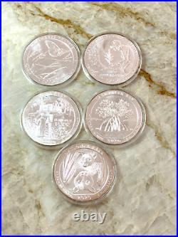 Complete Uncirculated 2020 Set 5 oz America The Beautiful ATB Silver 5 Coin Lot