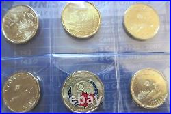 Complete Year Set of Canada Dollars Coins (1987-2022) $1 Coins in UNI-SAFE Book