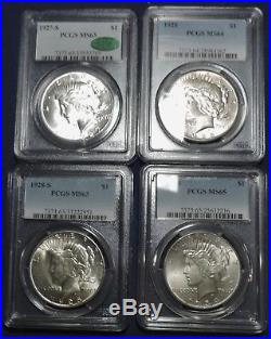 Complete set of Brilliant Uncirculated Peace Dollars. All Certified by PCGS
