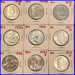 FRANKLIN HALF DOLLAR COMPLETE SET BU MS UNC 1948-1963 35 COINS #49e