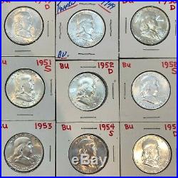 FRANKLIN HALF DOLLAR COMPLETE SET BU MS UNC 1948-1963 35 COINS #49e