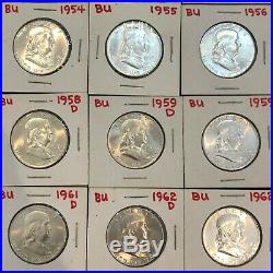 FRANKLIN HALF DOLLAR COMPLETE SET BU MS UNC 1948-1963 35 COINS #49e