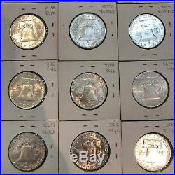 FRANKLIN HALF DOLLAR COMPLETE SET BU MS UNC 1948-1963 35 COINS #49e