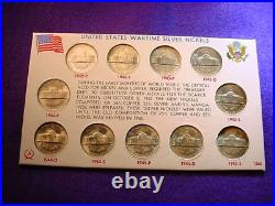 Jefferson Silver War Nickel Very Nice Bu Complete 11 Coin Set In Holder! #855