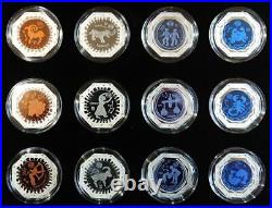 Kazakhstan 2018 100 Tenge Complete Zodiac Bi-Metal Silver-Tantalum 12 Coin Set