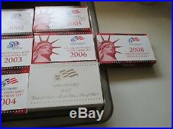 Lot Of 10-us Mint Silver Silver Proof Sets 1999-2008 Complete 50 Silver State Qu