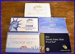 Lot of (5) United States Mint Proof Sets 2007-2011 Complete COA Uncirculated