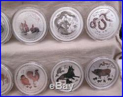 Lunar Series II Perth Mint Australia 12 Coin 1 Oz Silver Set Complete 2008-2019