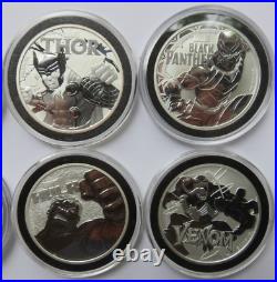 Marvel Tuvalu BU Lot of 10 Oz. 9999 Pure Silver Coins Complete Set w Capsules