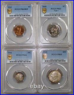Near Complete 1942 Proof Set Cent, Nickel, Dime & Quarter PCGS PR63-PR66