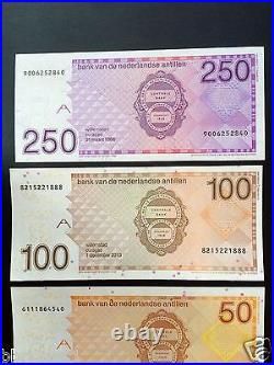 Netherlands Antilles Complete Set of 5- 10 25 50 100 250 Gulden Banknotes UNC #5
