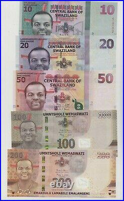 New Swaziland Eswatini Complete Banknotes set (2008 2019) series, all UNC