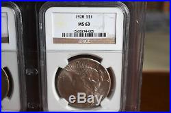 Peace Dollar Collection, Complete Set ALL are NGC certified MS63