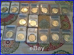 Peace dollars complete set 23@MS, 1@Au58, PCGS or NGC 24 coins graded