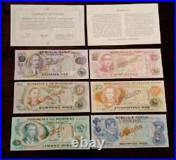 Philippines COMPLETE 6 SPECIMEN SET 1978 UNC 003819 CS1 P 159s-164s withCOA