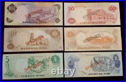 Philippines COMPLETE 6 SPECIMEN SET 1978 UNC 003819 CS1 P 159s-164s withCOA