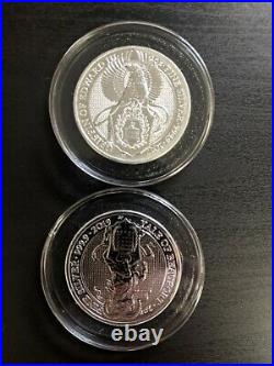 Queens Beasts BU 2oz silver set with 1oz silver proof completer coin