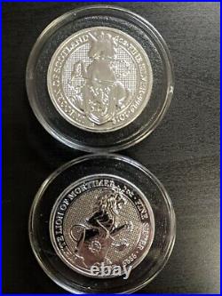 Queens Beasts BU 2oz silver set with 1oz silver proof completer coin