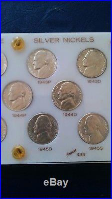 Rare 12 coin Jefferson Silver War Nickel Complete Set! Unc & 1942 type 2 proof