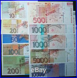 SLOVENIA complete SPECIMEN set 10 tolars notes 1992 1994 AU UNC First year