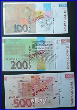SLOVENIA complete SPECIMEN set 10 tolars notes 1992 1994 AU UNC First year