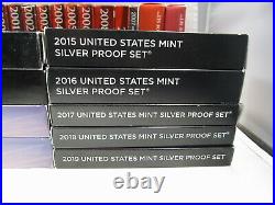Silver US Proof Set Lot (28) Different Dates from 1992-2019 Complete w COA AJ510