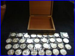 Super Complete Set Of 35 Unc. 1986-2020 American Silver Eagles In Nice Wooden Box