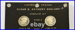 Susan B. Anthony Dollars Complete Set 1979 1981 BU and Proofs Case QTY. 14