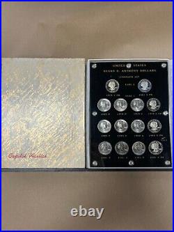Susan B- Anthony Dollars- Complete Set in Capital Plastic Holder. 14 Coins