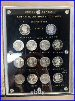 Susan B- Anthony Dollars- Complete Set in Capital Plastic Holder. 14 Coins