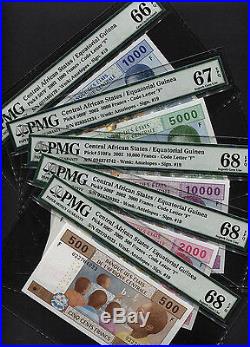 TT PK 506F-510Fa CENTRAL AFRICAN STATE 500-10000 FRANCS PMG 68 COMPLETE SET OF 5