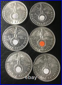 Third Reich 5 Reichsmark 1937 A, D, E, F, G, J complete set Shipping is free