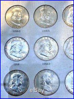 Uncirculated Complete Set Franklin Silver Half Dollars 35 Coins Capital Holder