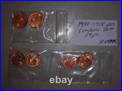Wheat penny lot 1940-1958 PDS RED BU COMPLETE SET RED CH UNC LINCOLN CENT'S