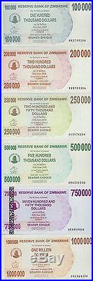 Zimbabwe 1 Cent-$100 Trillion Dollars, 66 PCS Full Complete Set, 2006-2009, UNC