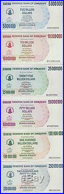 Zimbabwe 1 Cent-$100 Trillion Dollars, 66 PCS Full Complete Set, 2006-2009, UNC